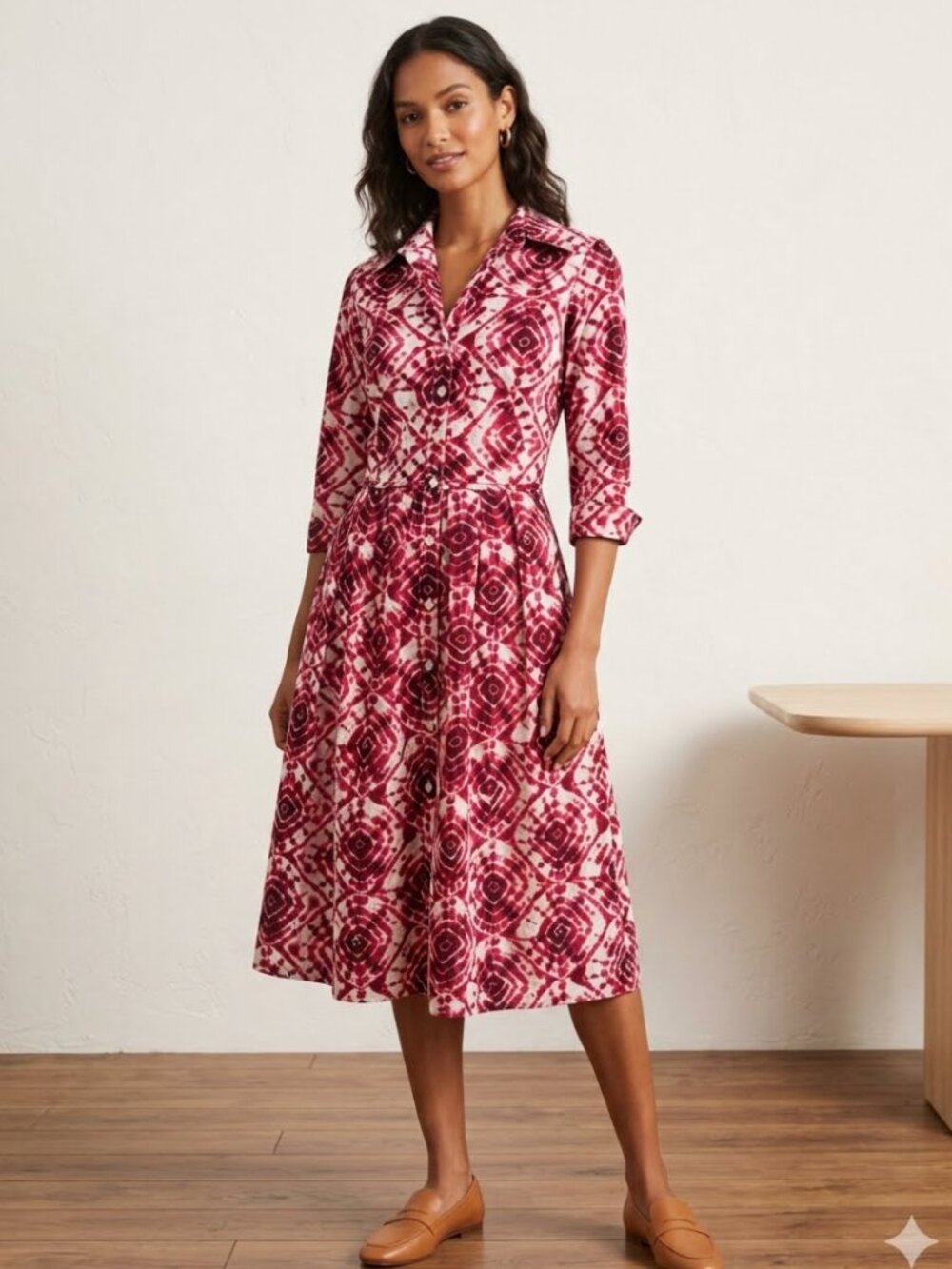 SAMANTHA SUNG sz 6 Audrey Shirt Dress shibori print rose red/white Rare print